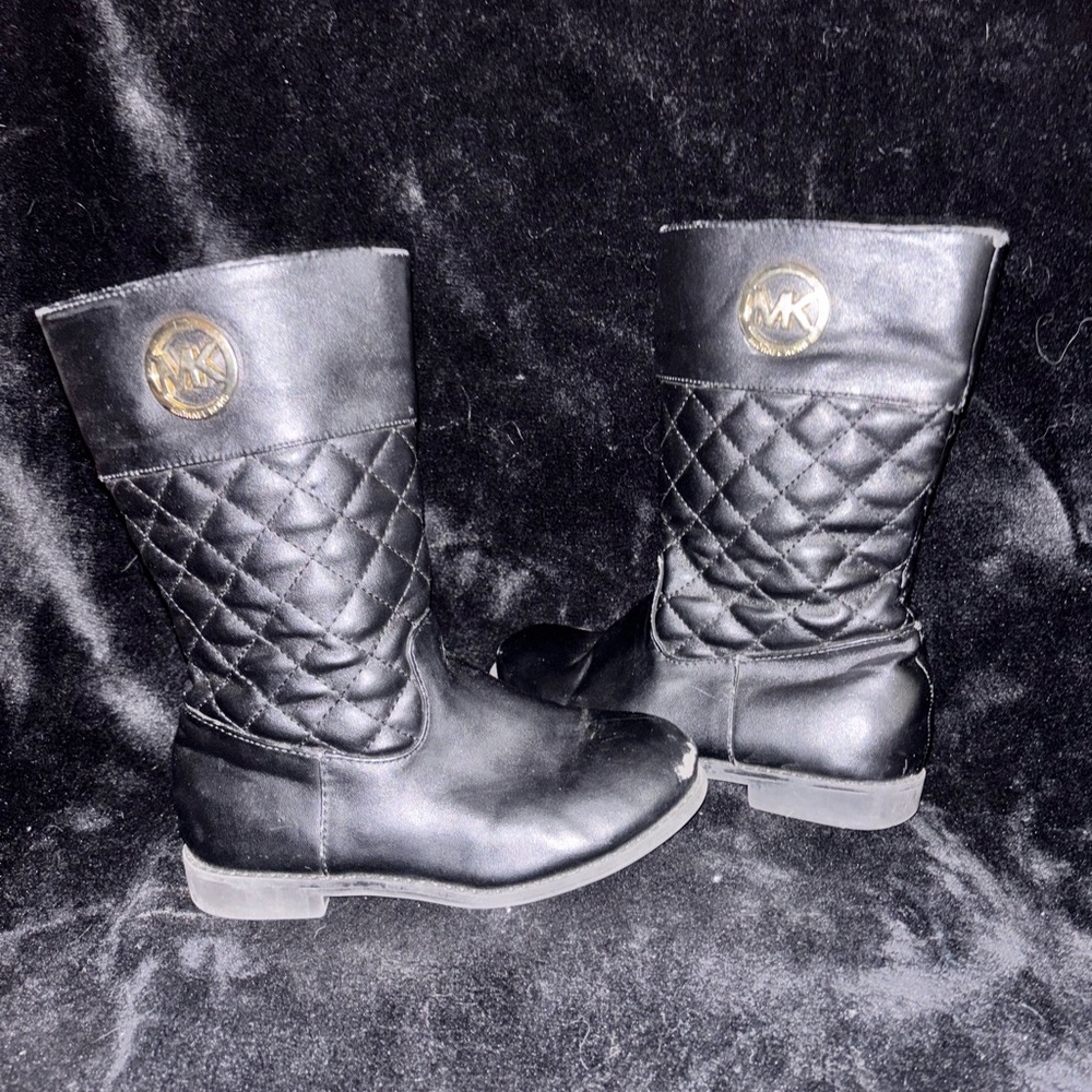 Michael Kors Black Quilted Mid-Calf Boots | Kids Size 1 | Zipper | Logo Detail